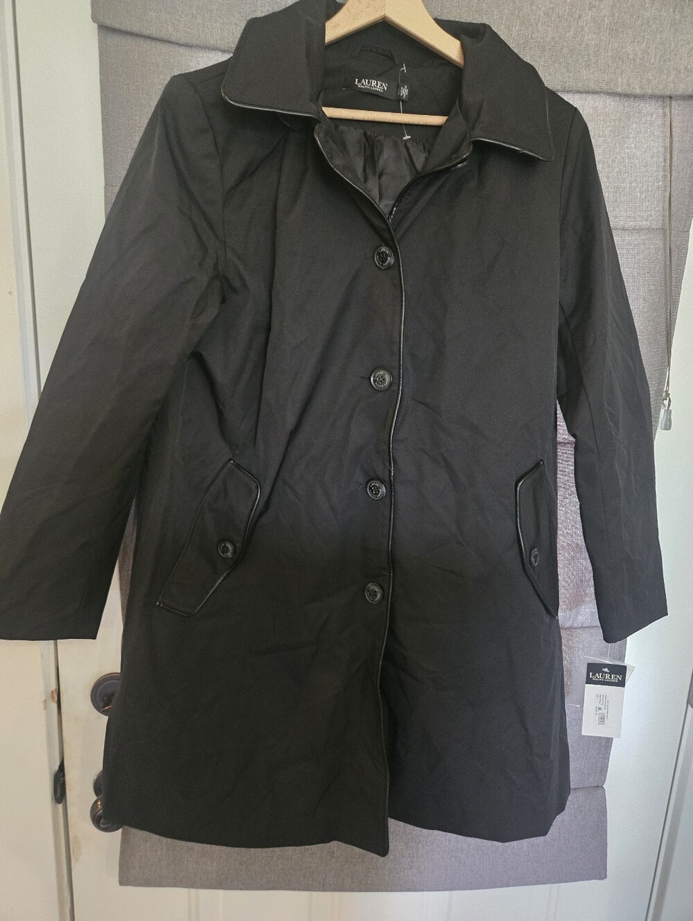 Lauren Ralph Lauren Black Trench Coat Large - Picture 7 of 10